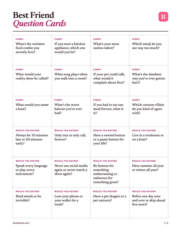 Preview of 48 Question Cards for You and Your Best Friend